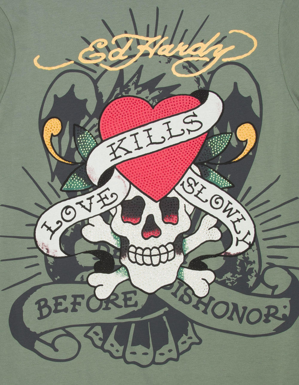 ED HARDY LKS Skull Mens Tee - OLIVE