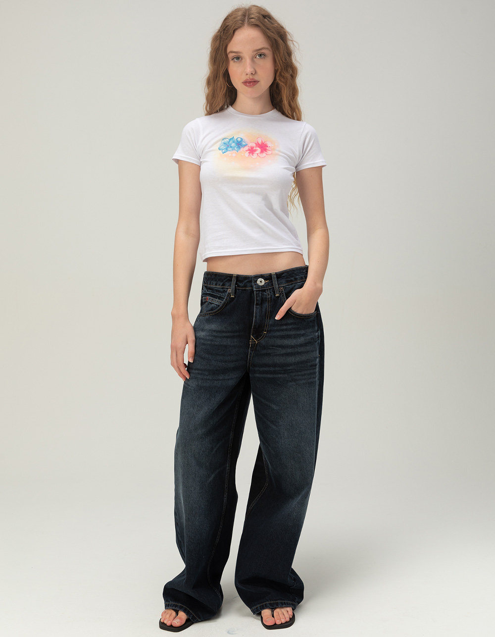 SUGAR FLOWER Airbrush Hibiscus Womens Tee - WHITE