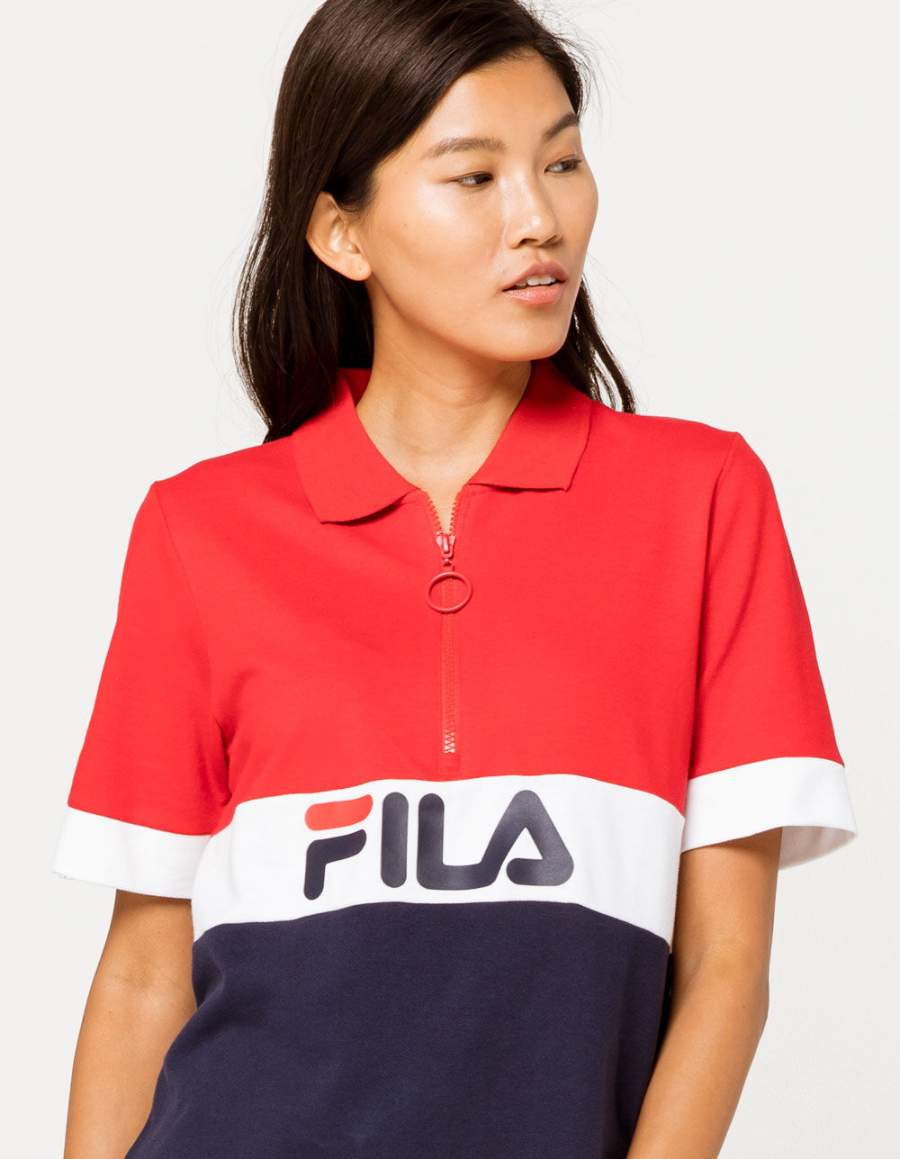 Europa på vegne af Parcel FILA Tiki Quarter Zip Womens Polo Shirt - RED COMBO | Tillys