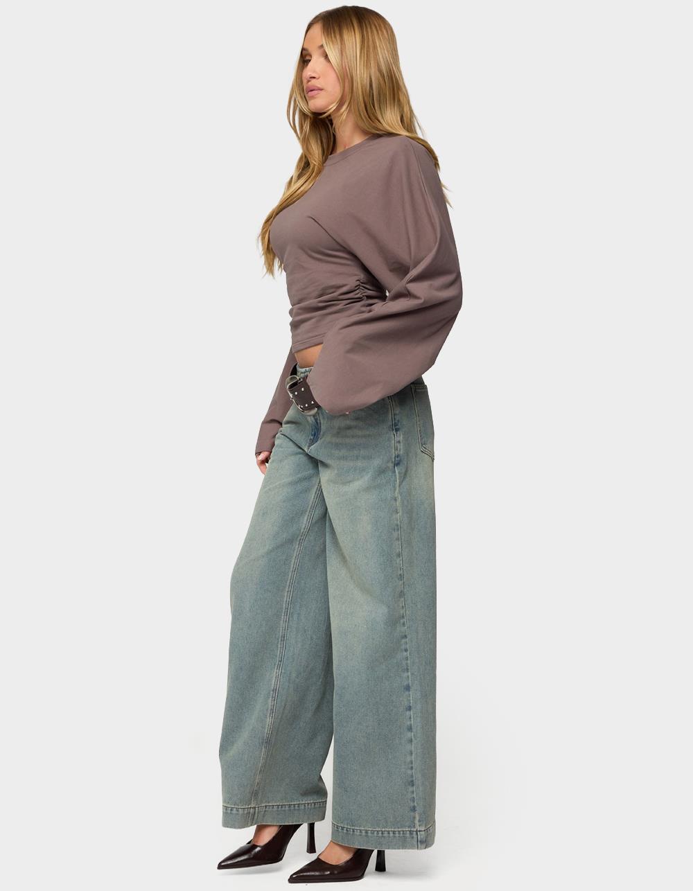 EDIKTED Saffie No Waistband Low Rise Baggy Jeans - BLUE