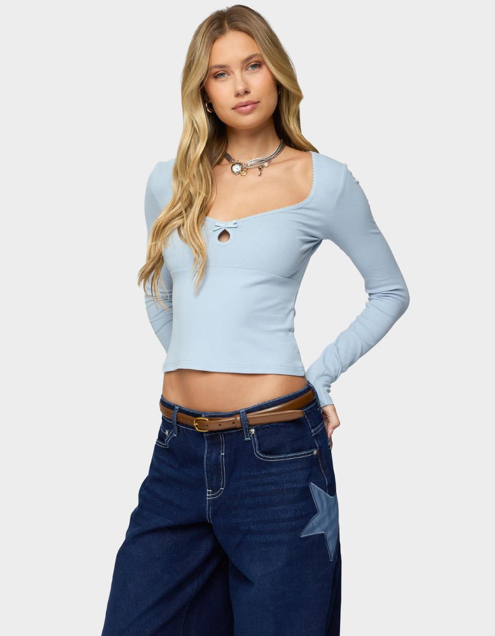 EDIKTED Madder Keyhole Cutout Top - LIGHT BLUE
