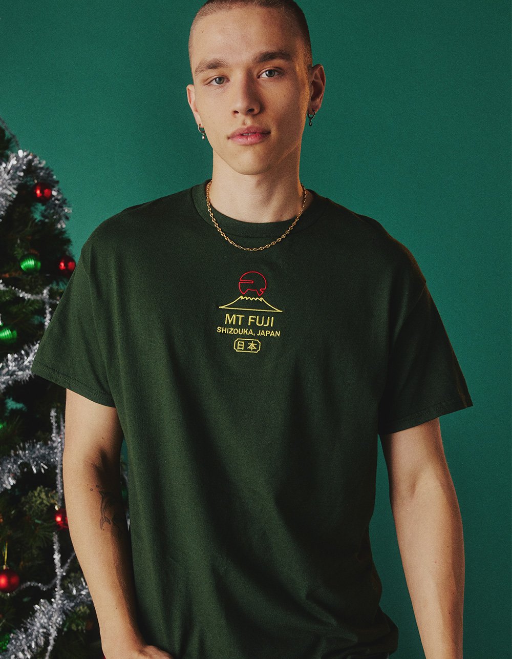 SAME GANG Mt. Fuji Embroidered Mens Tee - FOREST