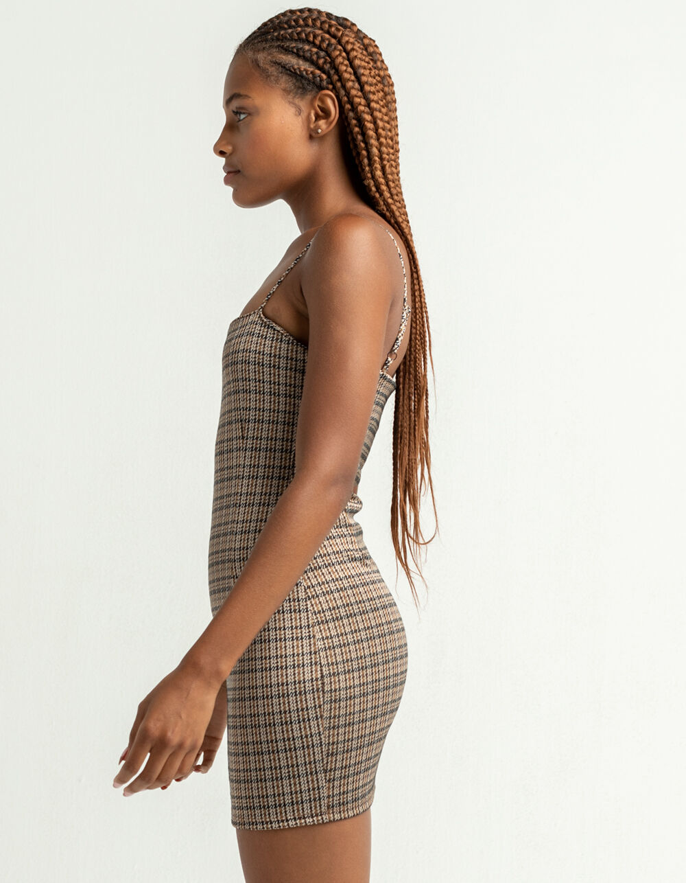 FULL TILT Plaid Knit Brown Slip Dress BROWN Tillys