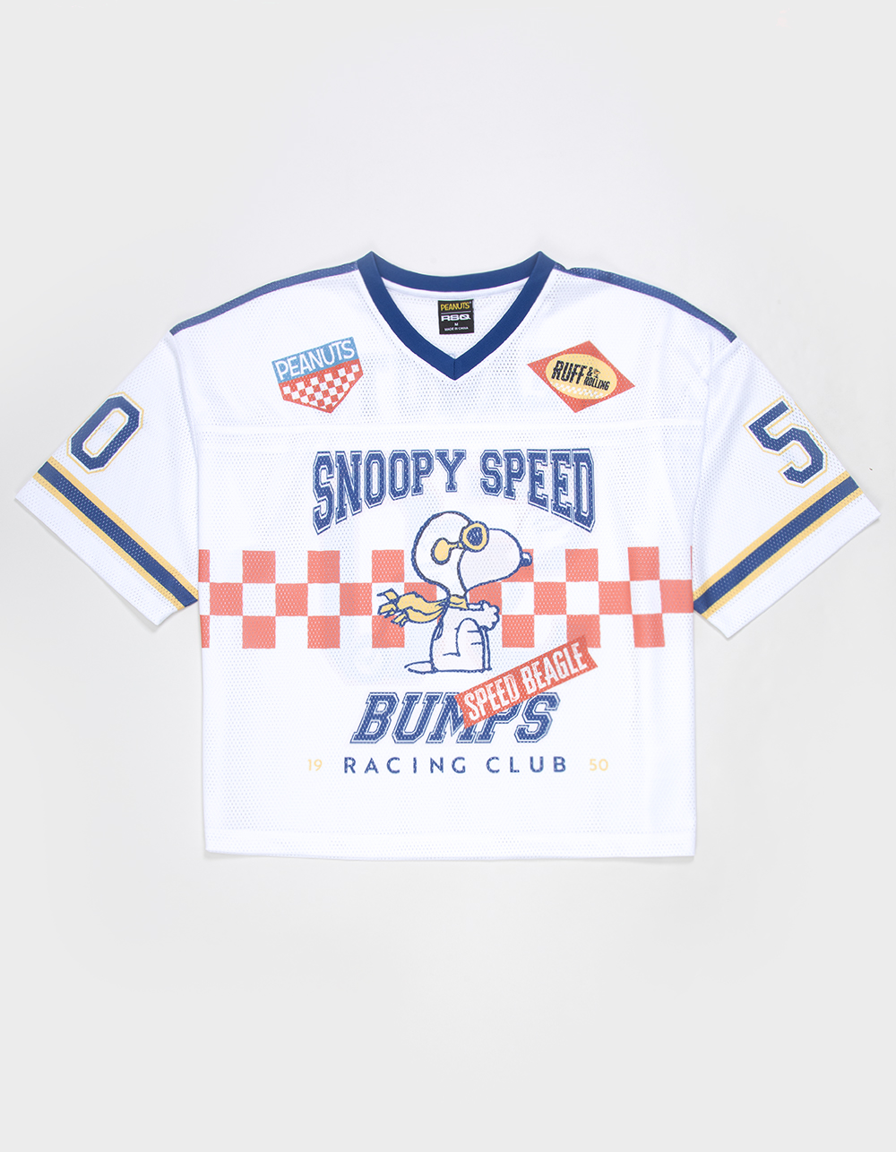 RSQ x Peanuts Mens Baggy Crop Mesh Racing Jersey - WHITE