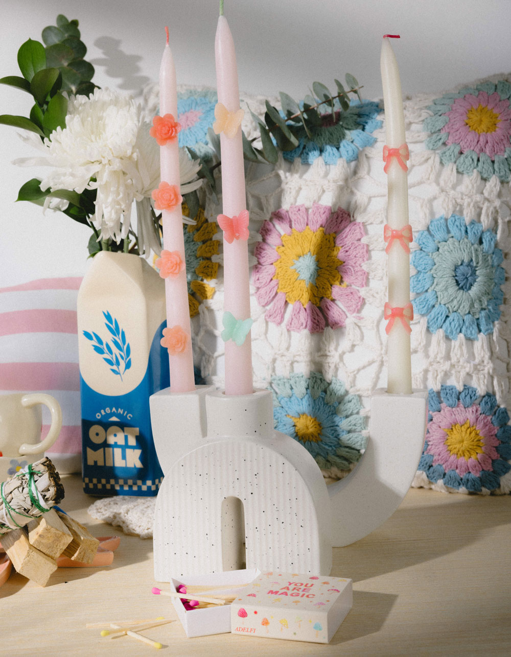 MERI MERI Bow Taper Candles - PINK