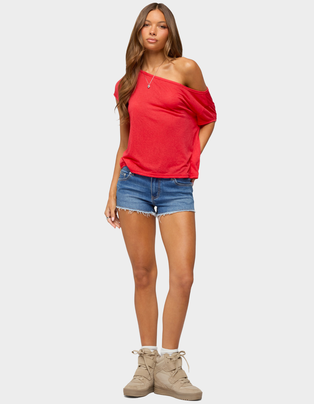 EDIKTED Amora Off Shoulder Sheer Top