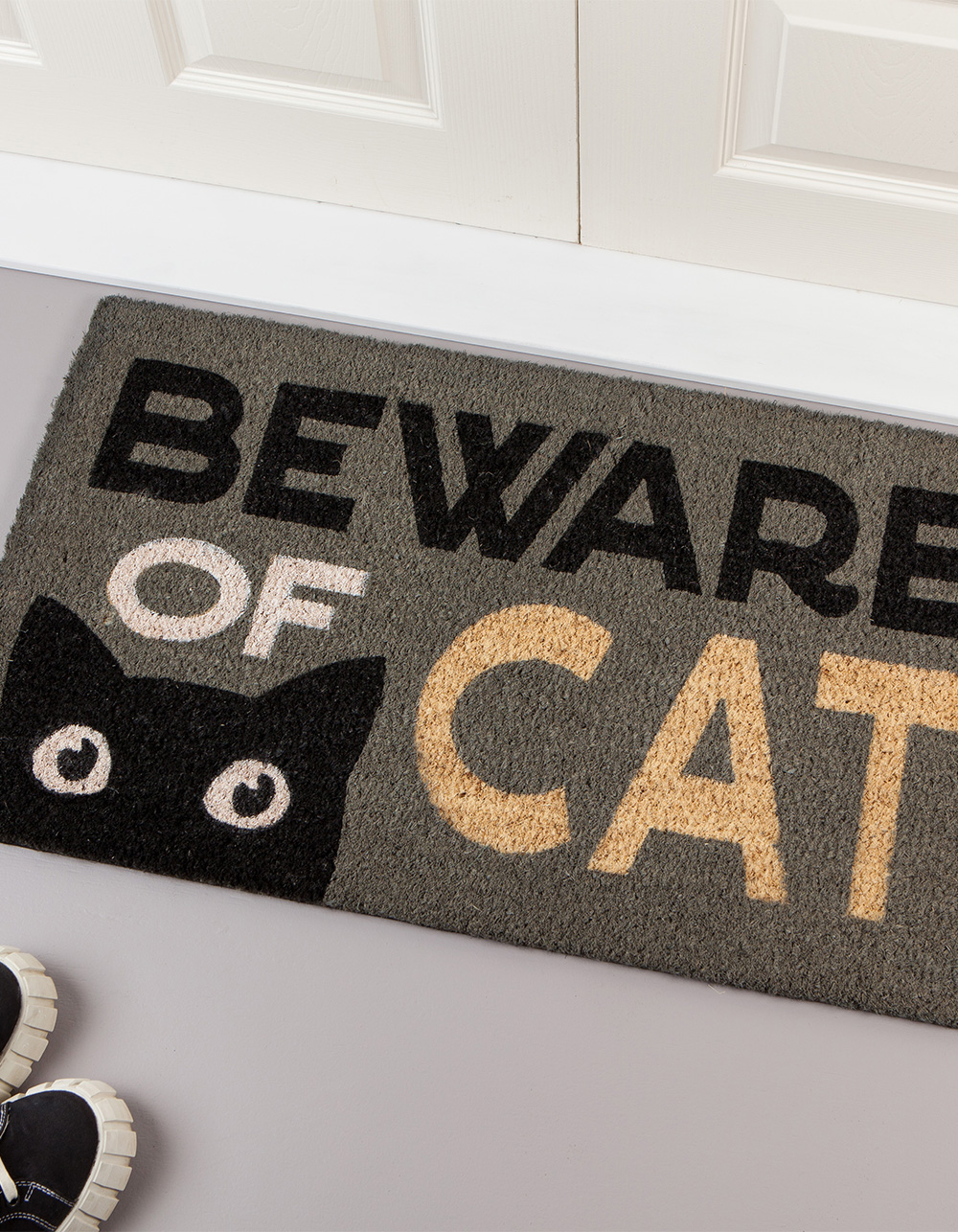 Beware of Cat Doormat BLACK Tillys