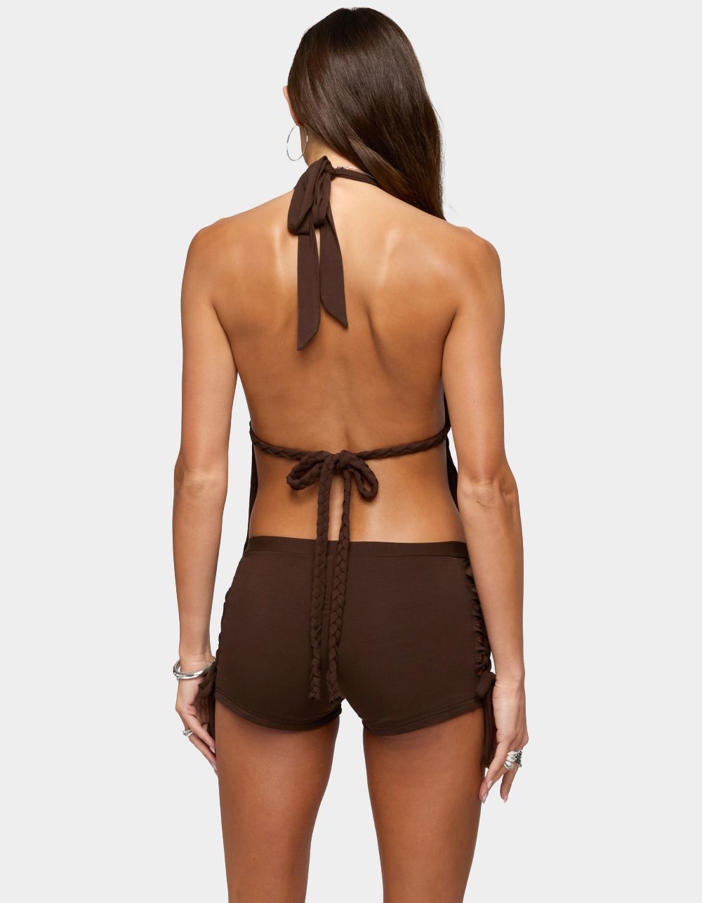 EDIKTED Jilly Braided Backless Halter Top - BROWN