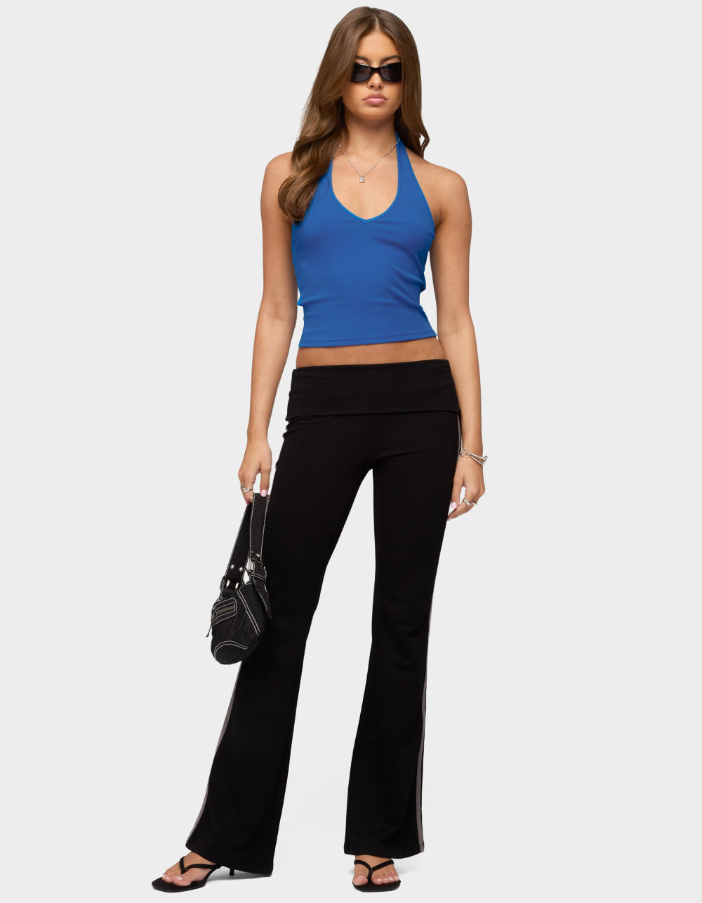 EDIKTED Vespera V-Neck Halter Top - BLUE