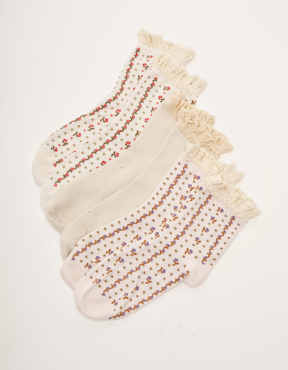 FREE PEOPLE Ruffle Sock 3 Pack - IVORY