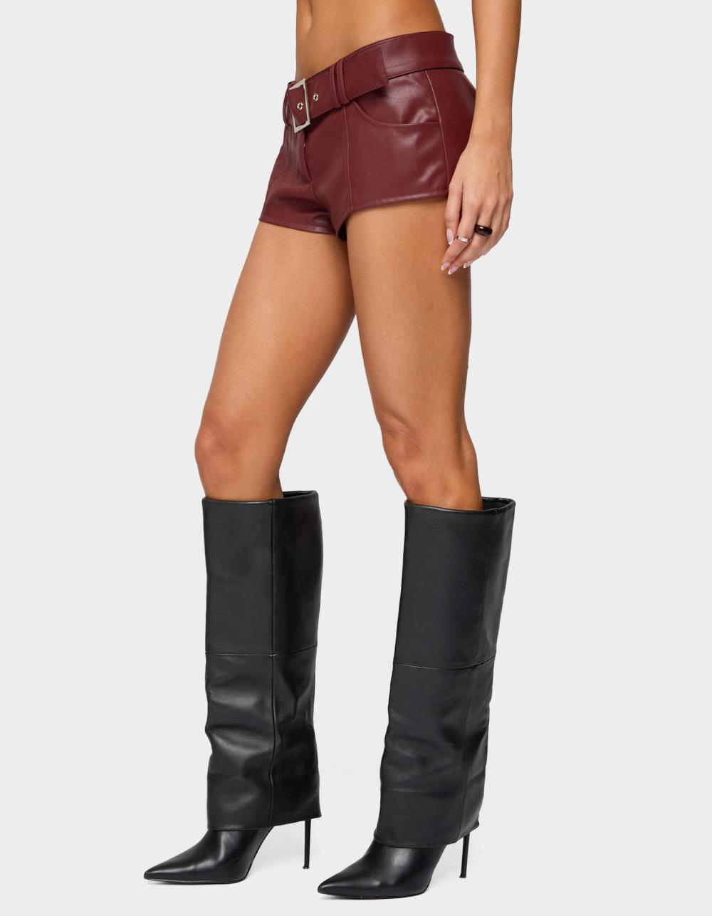 EDIKTED Alba Faux Leather Shorts - DK RED