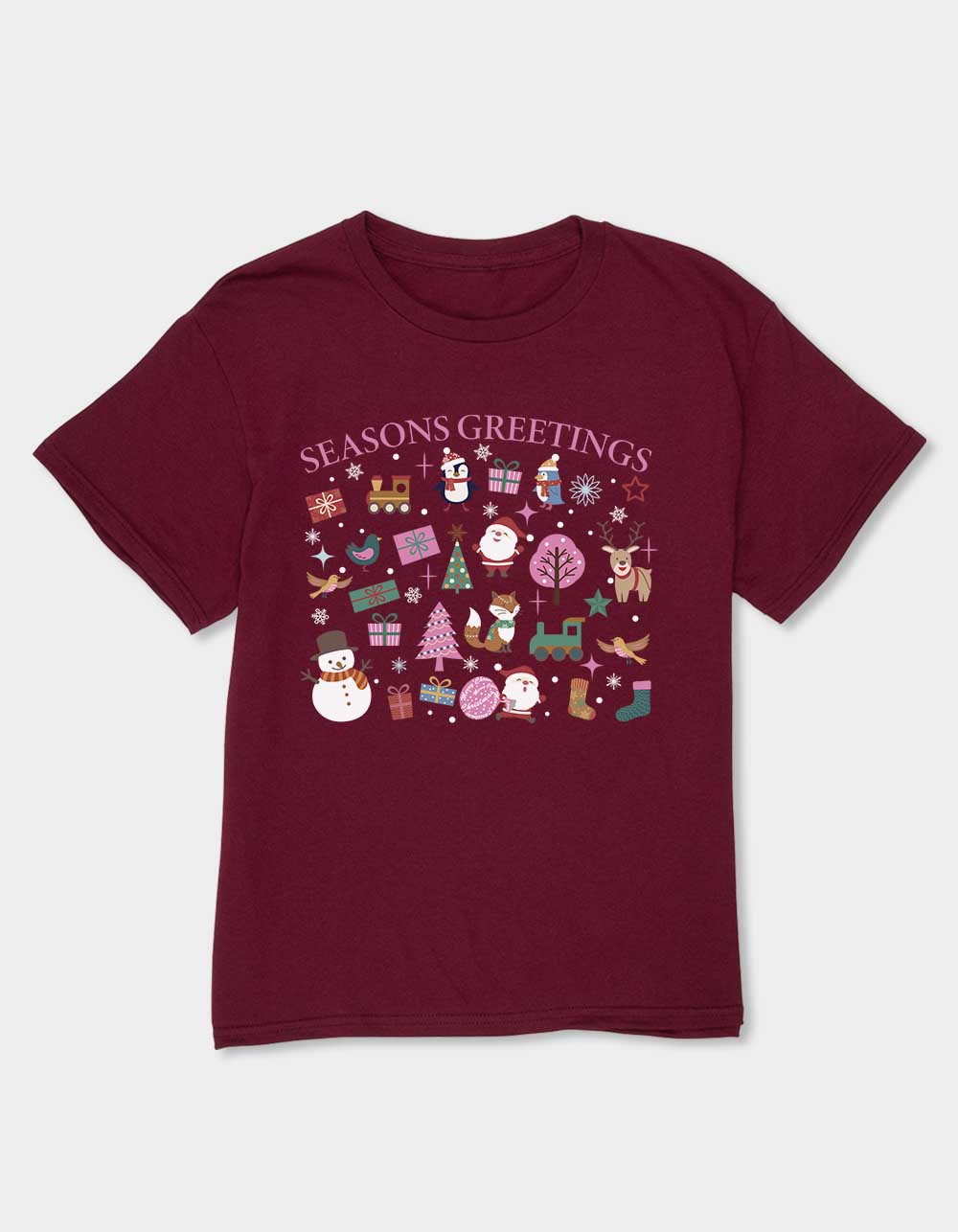 SEASONS Icons Greetings Unisex Kids Tee - MAROON