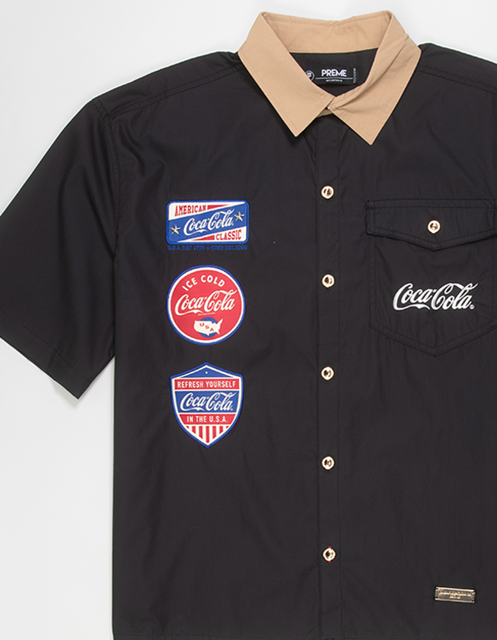 COCA-COLA Mens Rhinestone Button-Up Shirt - BLACK
