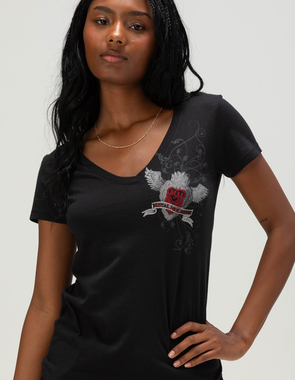 METAL MULISHA Domination Rhinestone Womens Fitted Tee - BLACK