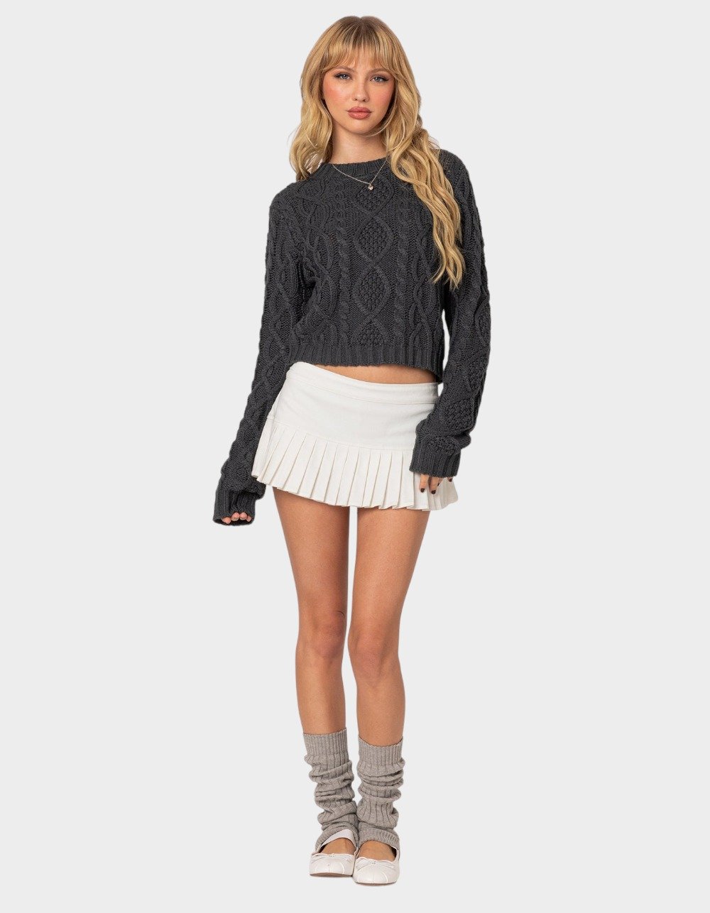 EDIKTED Poppy Cable Knit Sweater - GRAY