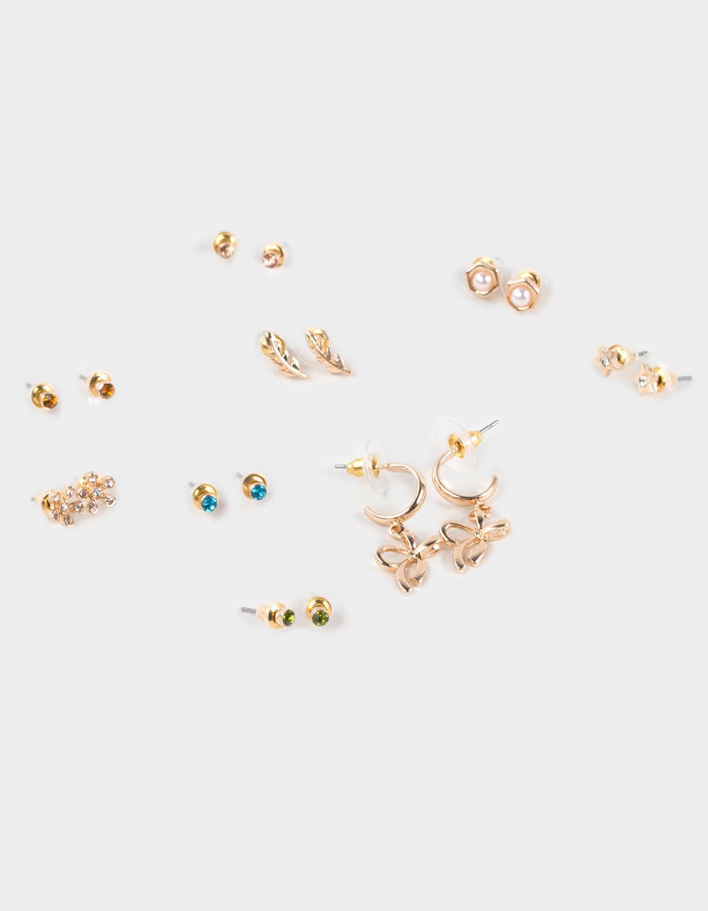 FULL TILT 9 Pack Rhinestone/Bow/Hoop Earrings - GOLD