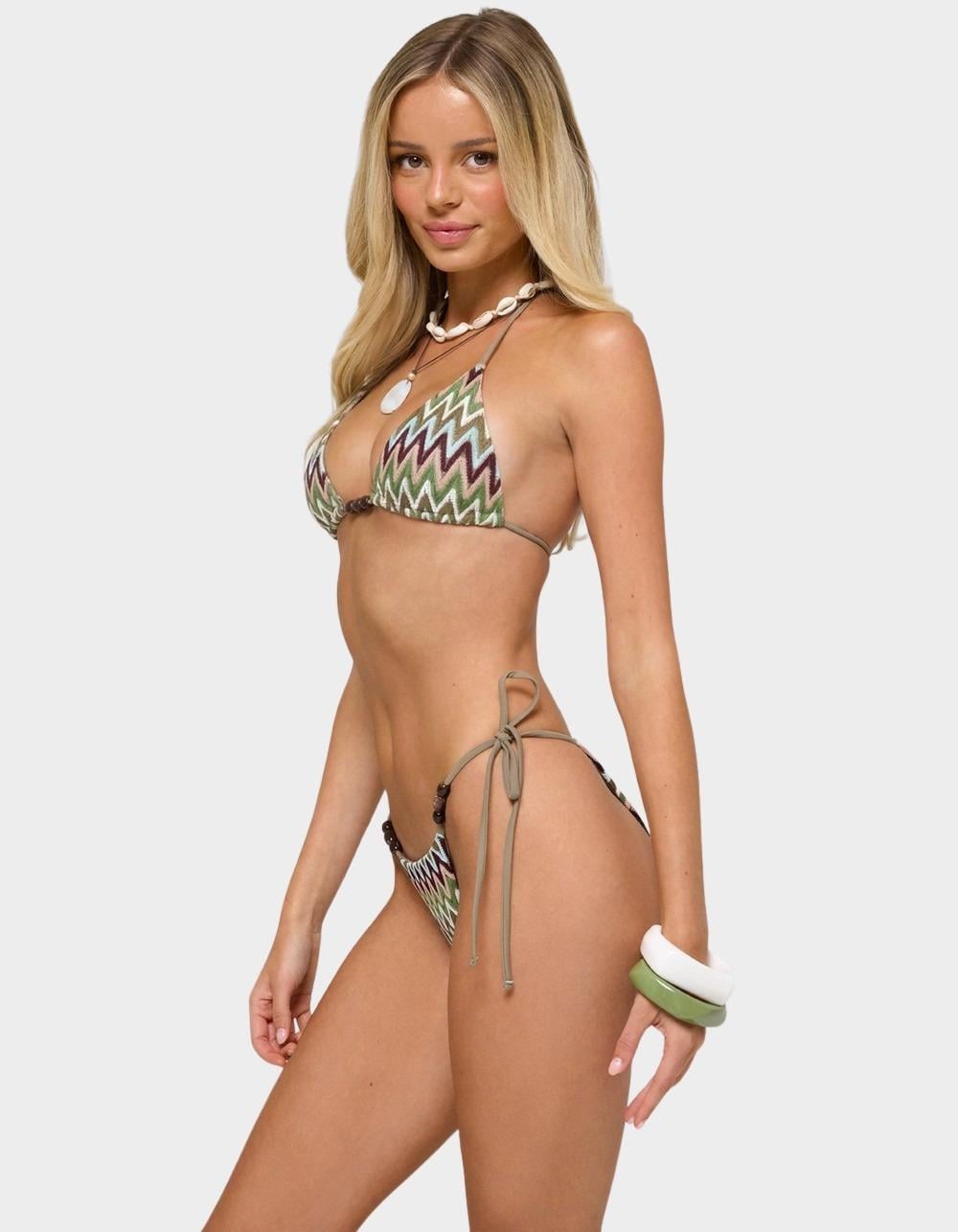 EDIKTED Alayna Zigzag Triangle Bikini Top - DK GREEN