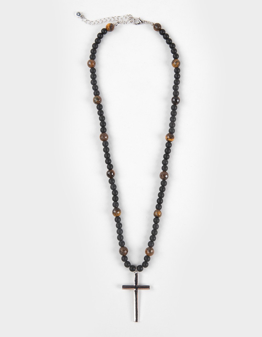 RSQ Mens Matte Beaded Cross Necklace - BLACK