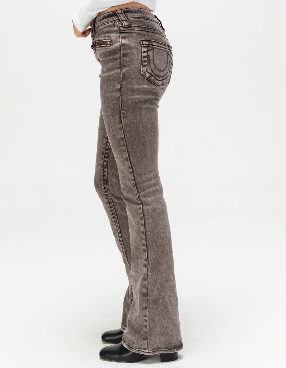 TRUE RELIGION Becca Mid Rise Big T Womens Bootcut Jeans - WASHED BLACK