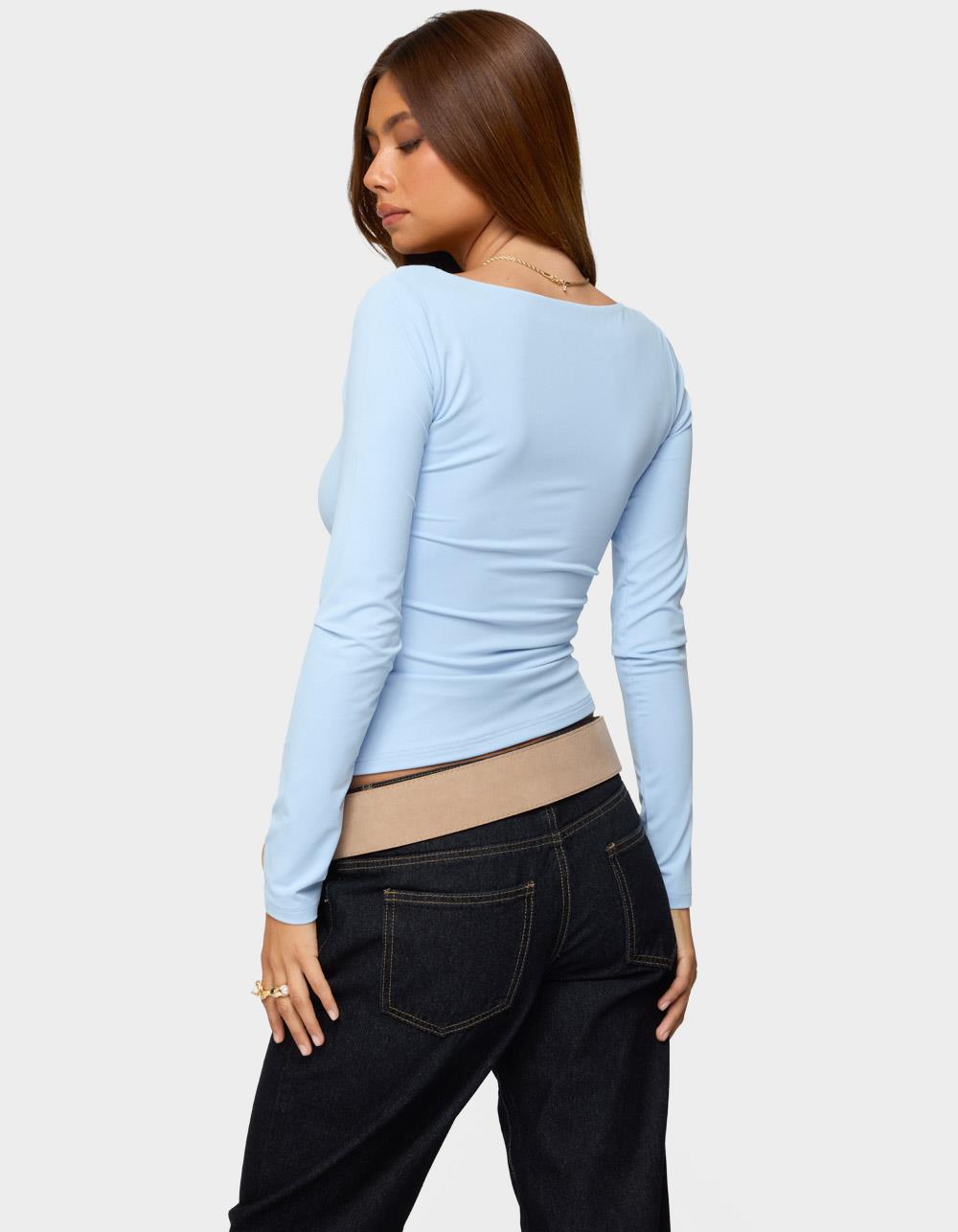 EDIKTED Lovie Fitted Square Neck Top - BLUE