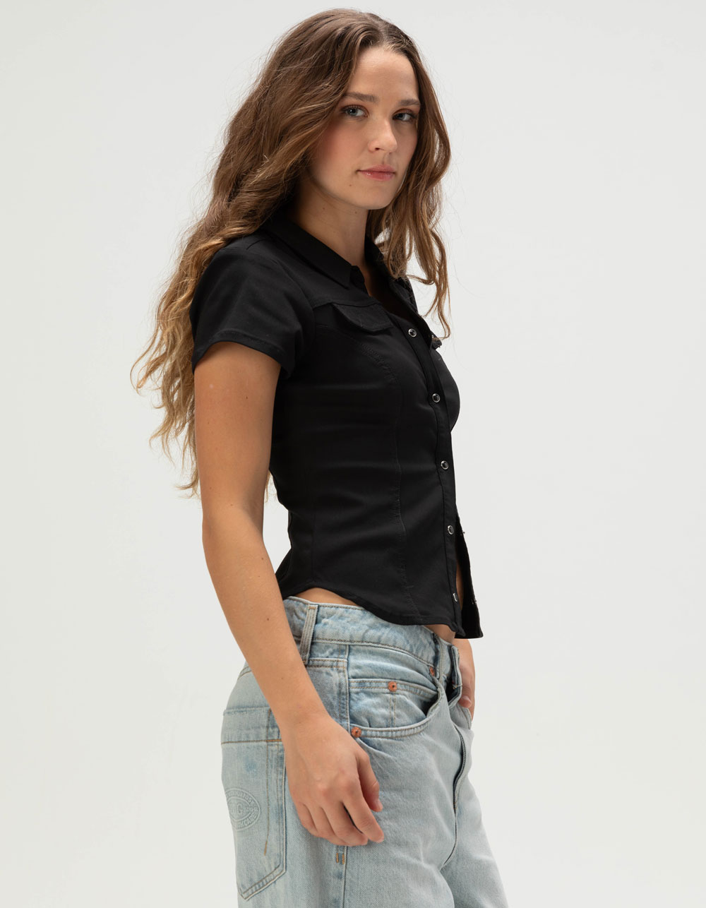 BDG Urban Outfitters Polly Womens Snap Front Shirt - BLACK