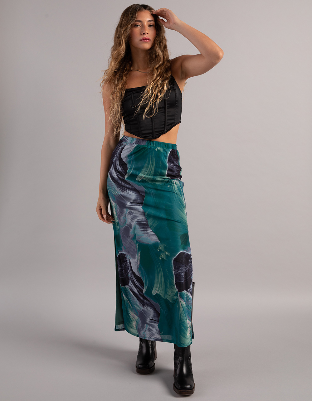 WEST OF MELROSE Printed Mesh Womens Maxi Skirt - BLUE COMBO | Tillys