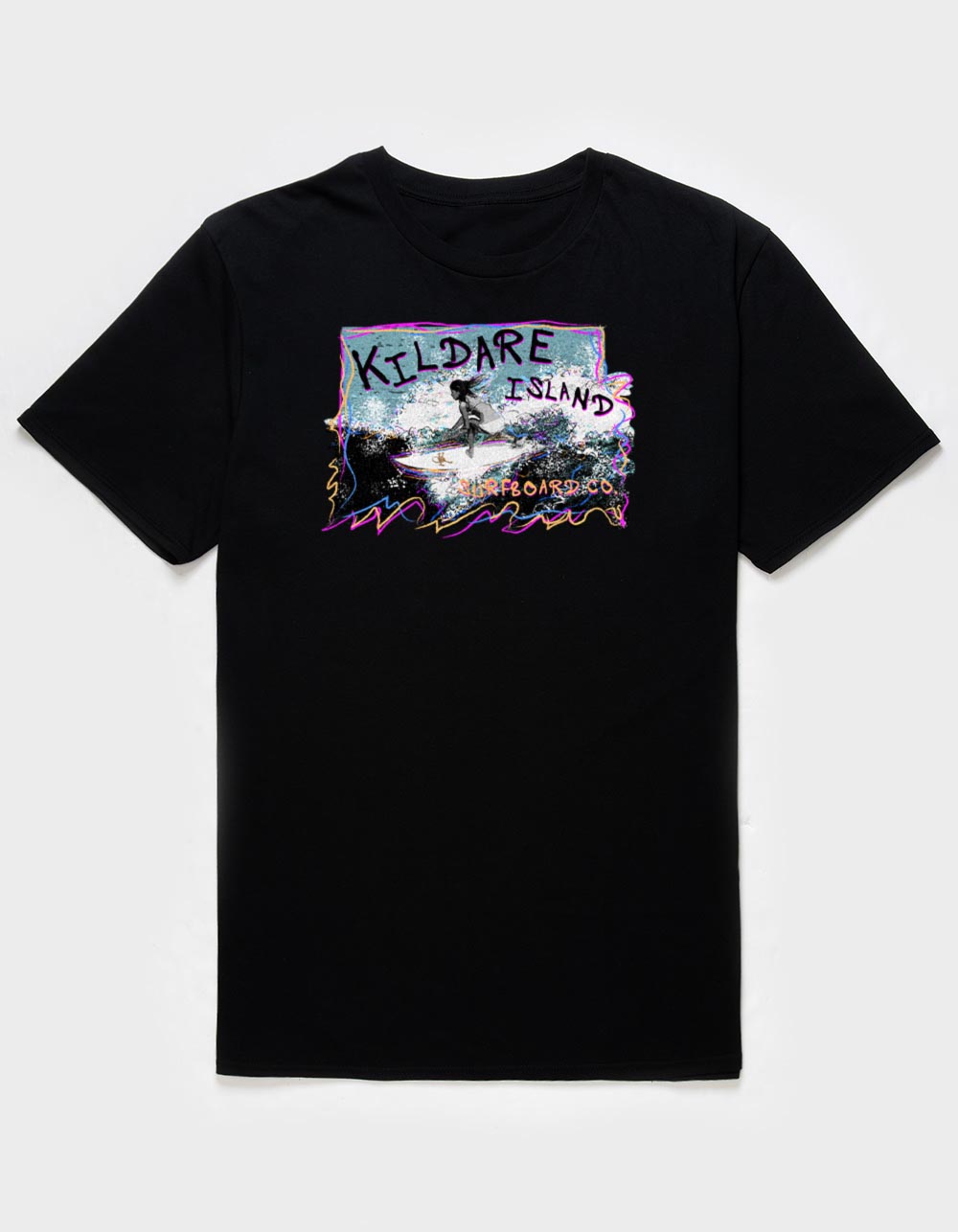 OUTER BANKS Kildare Island Surfing Scribble Unisex Tee - BLACK