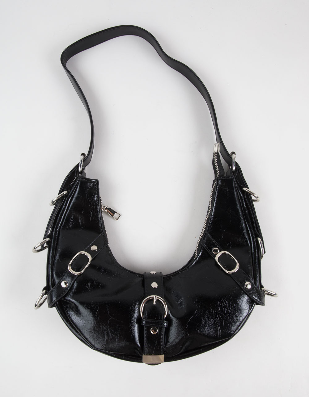 Buckle Crescent Shoulder Bag - BLACK