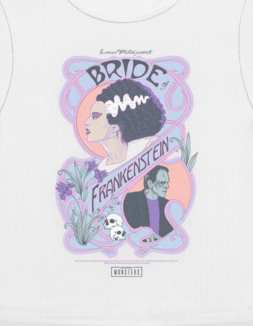 UNIVERSAL MONSTERS And Frankenstein Womens Baby Tee - CREAM