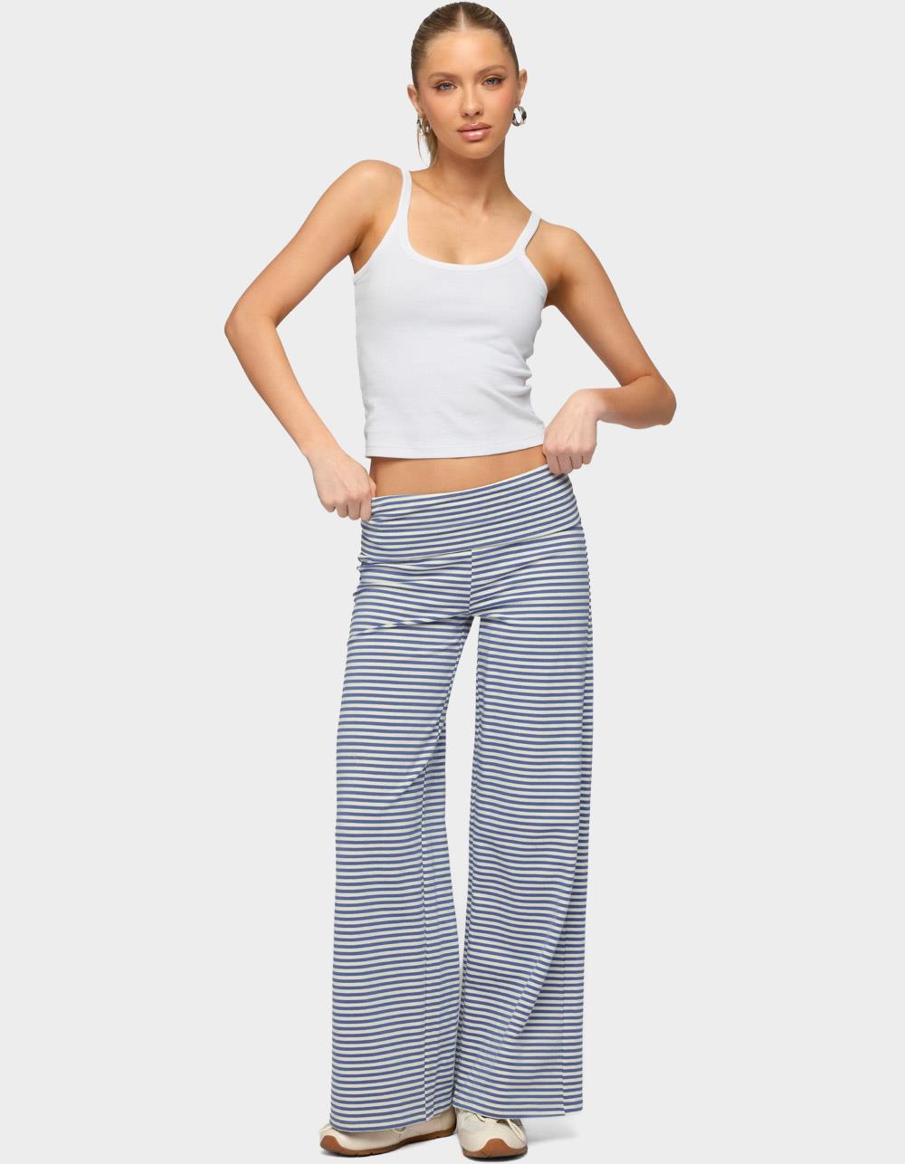 EDIKTED Petite Lilah Striped Fold Over Pants - LIGHT BLUE