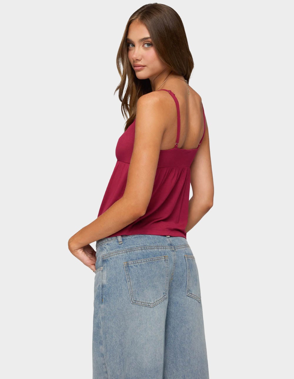 EDIKTED Michey Tie Front Babydoll Tank Top