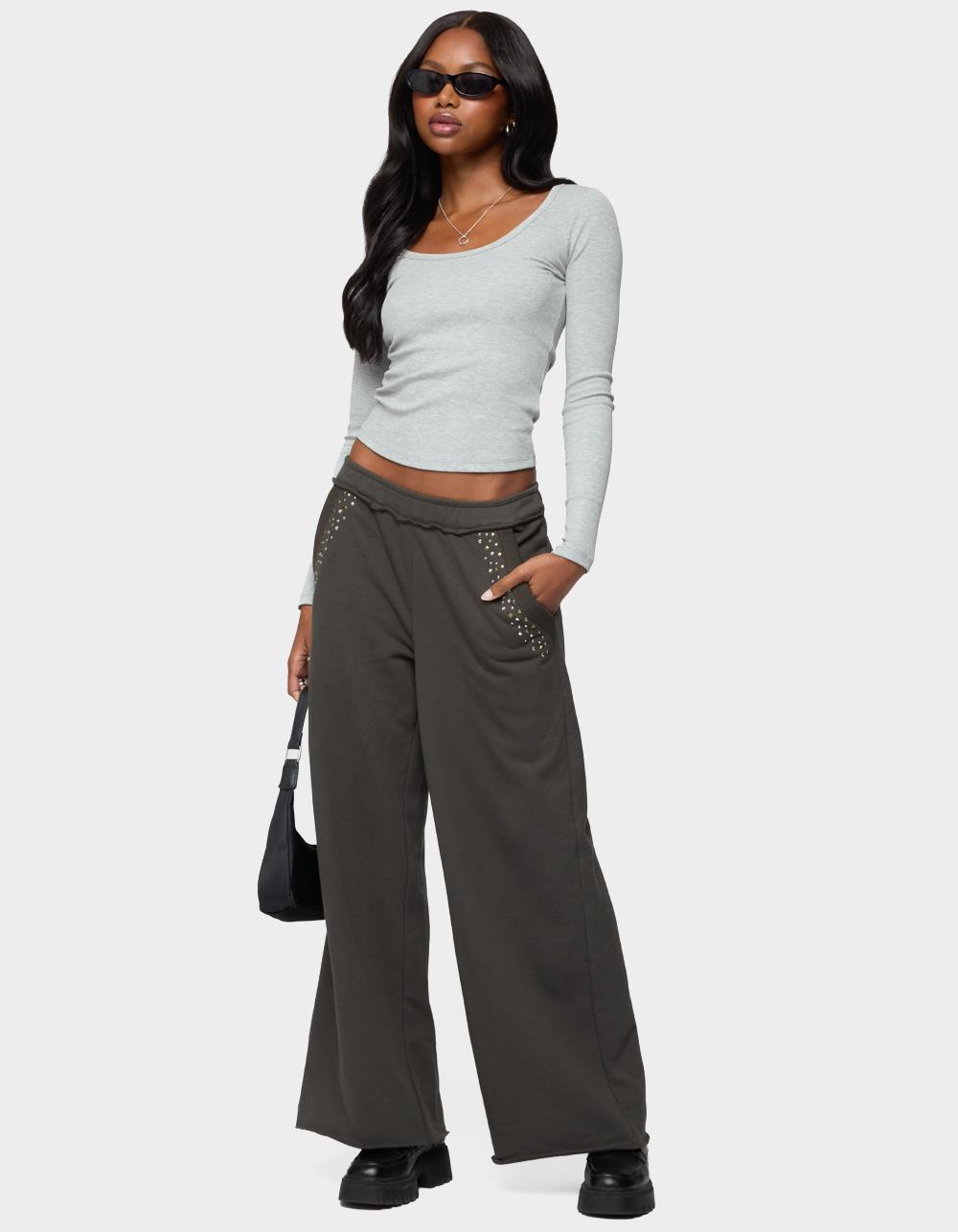 EDIKTED Wrenn Studded Wide Leg Sweatpants - GRAY