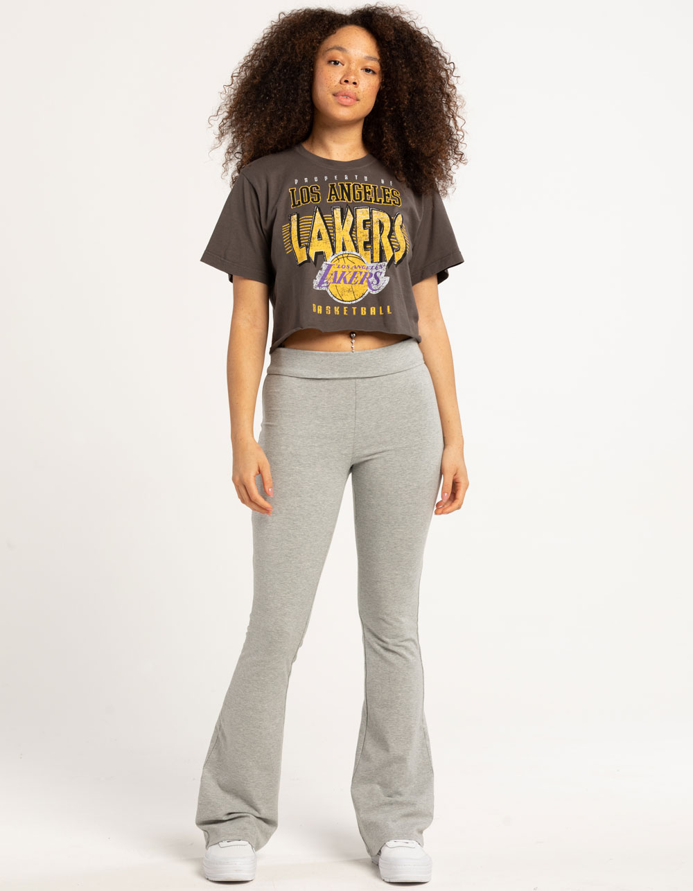 Women's Majestic Threads White Los Angeles Lakers Drip Gloss Crop Top
