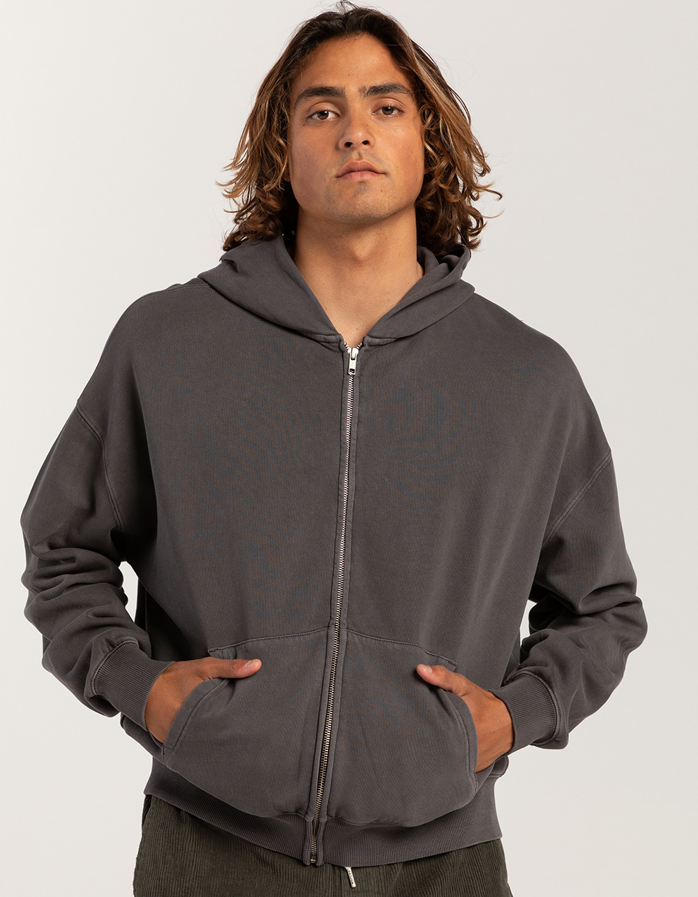 RSQ Mens Washed Oversized Zip-Up Hoodie - DARK GRAY | Tillys