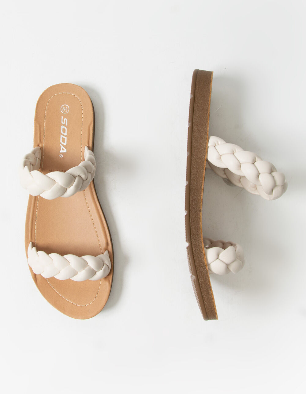 SODA Braided Dual Strap Womens Bone Slide Sandals - BONE - 409308161