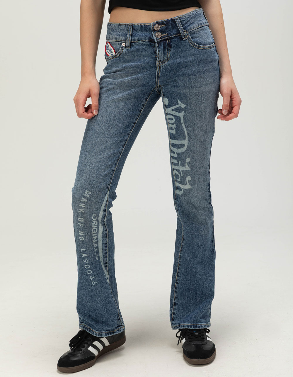 VON DUTCH Low Rise Womens Flare Jeans - MEDIUM WASH