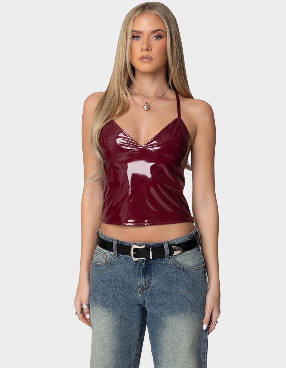 EDIKTED Carmie Vinyl Tank Top - DK RED