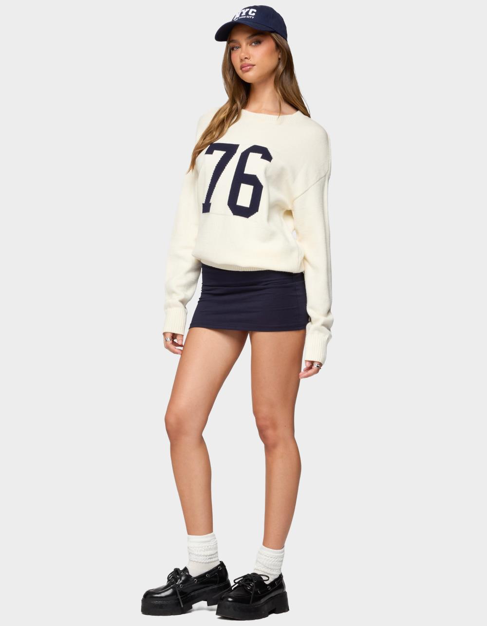 EDIKTED Aisha Low-Rise Mini Skirt - NAVY