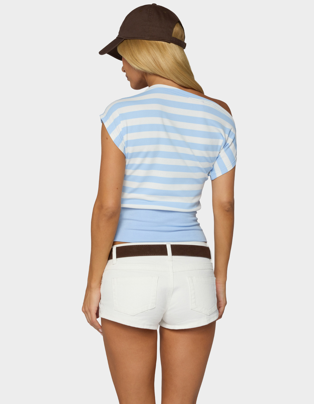 EDIKTED Kittie Striped Off Shoulder Top - LIGHT BLUE