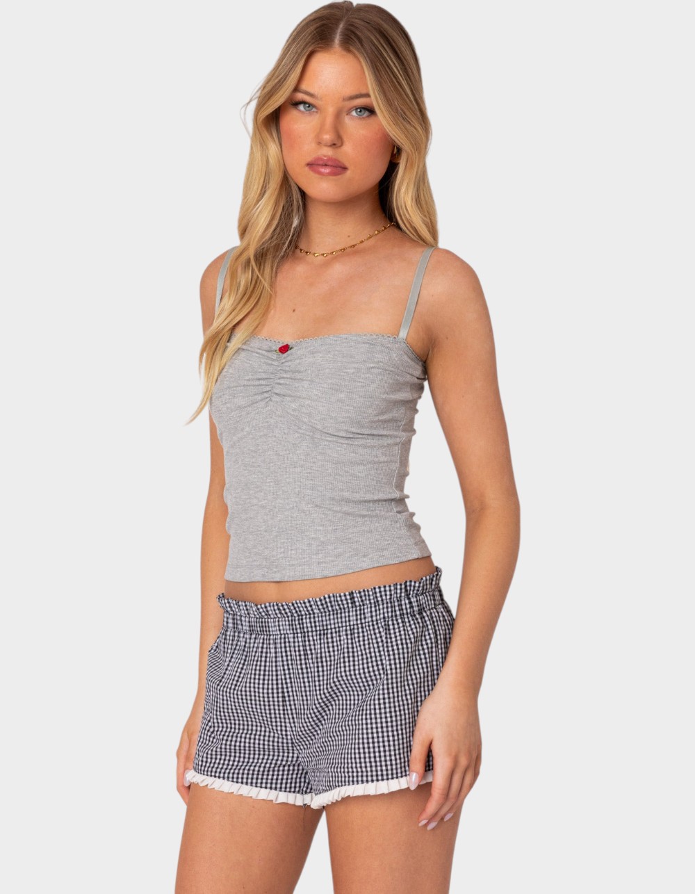 EDIKTED Karlee Ribbed Tank Top - GRAY