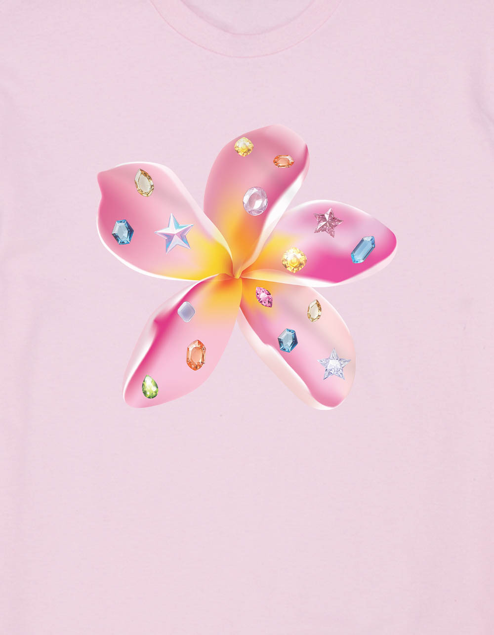 PLUMERIA Rhinestones Unisex Tee - LIGHT PINK