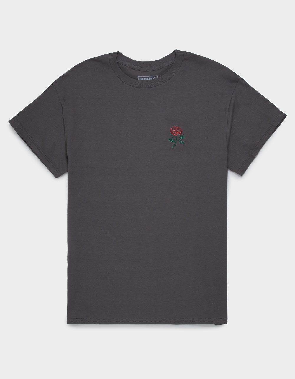 SAME GANG Rhinestone Rose Mens Tee - CHARCOAL