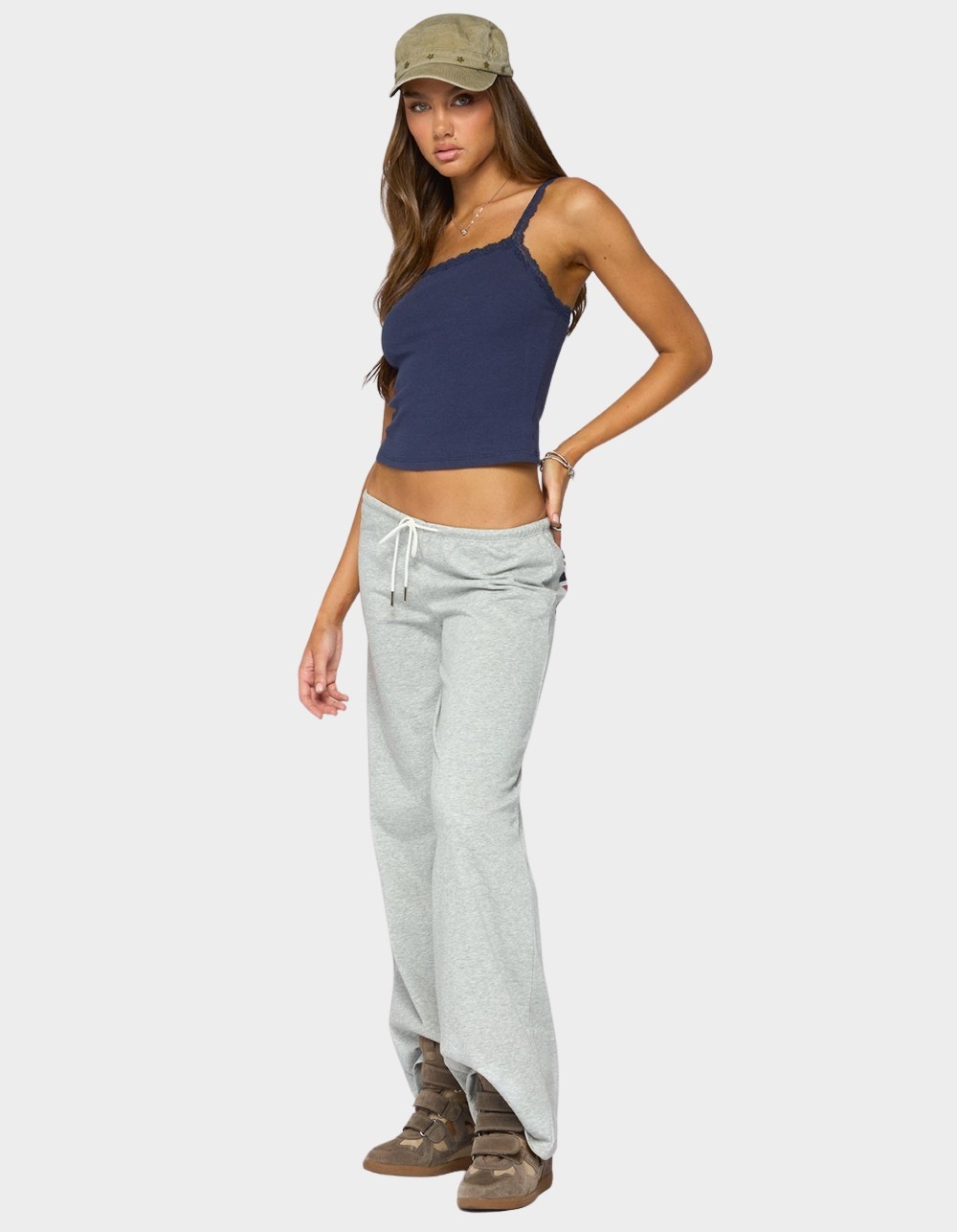 EDIKTED Luschia Lacey Tank Top - NAVY