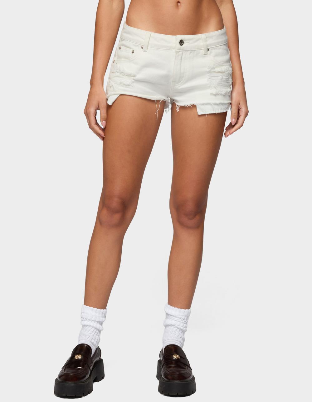 EDIKTED Devin Low Rise Micro Denim Shorts - WHITE