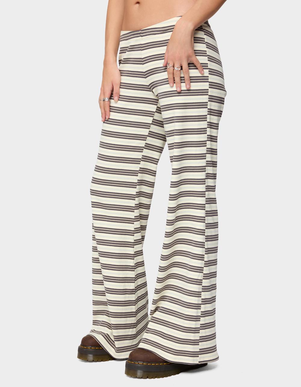 EDIKTED Avalie Striped Ribbed Pants - BLACK