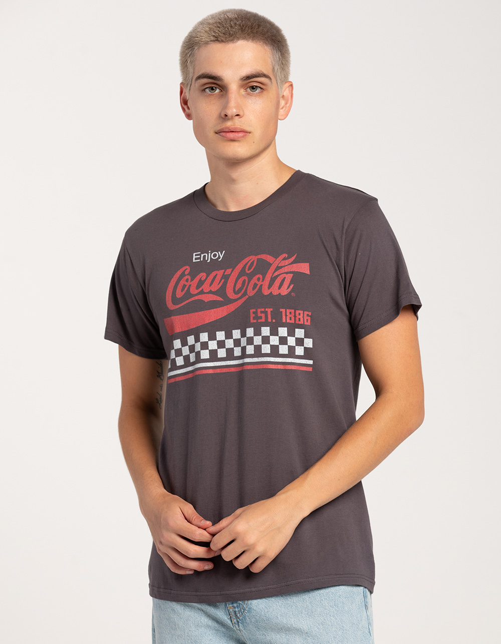 COCACOLA Coke Checker Stripe Unisex Tee CHARCOAL Tillys