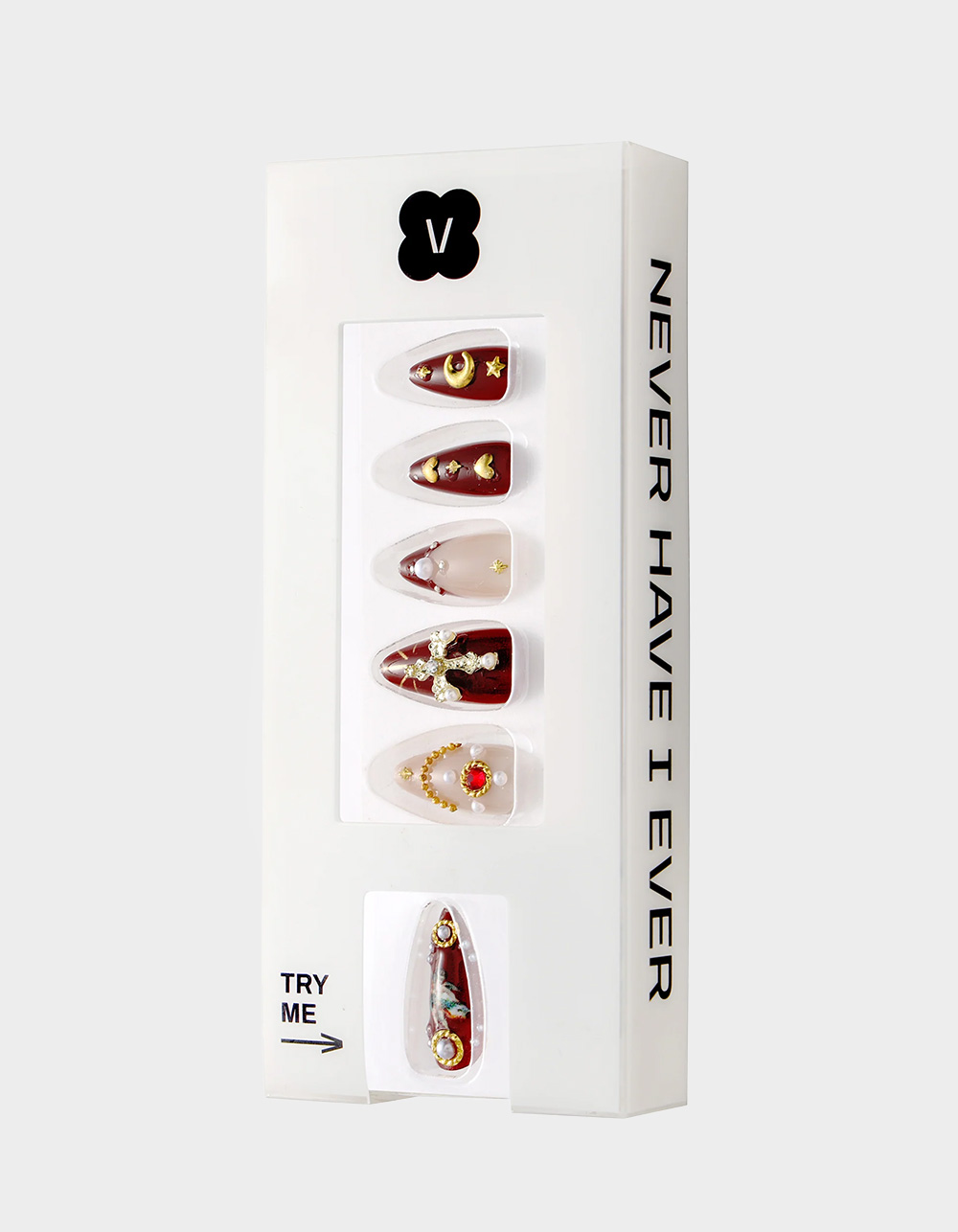 NEVER HAVE I EVER Burgundy Cherub Red French Tip Press On Nails - RED