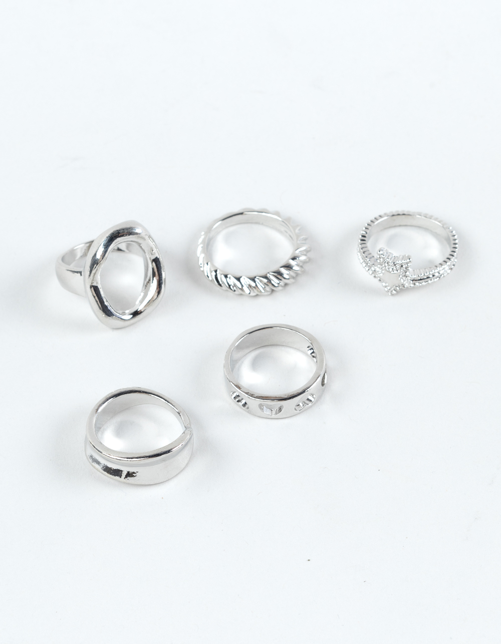 FULL TILT 5 Pack Molten Metal Star Rings - SILVER