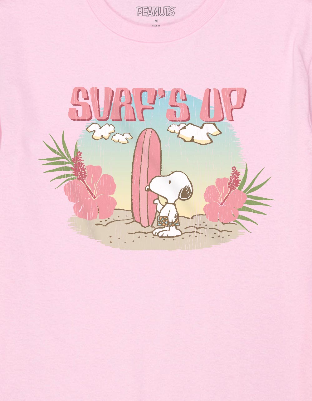 PEANUTS Snoopy Surf's Up Unisex Kids Tee - LIGHT PINK
