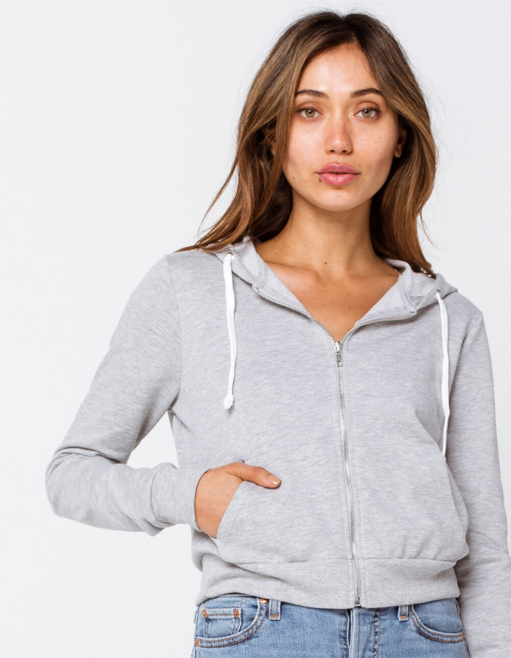 FULL TILT Crop Womens Zip Hoodie - HEATHER GREY | Tillys